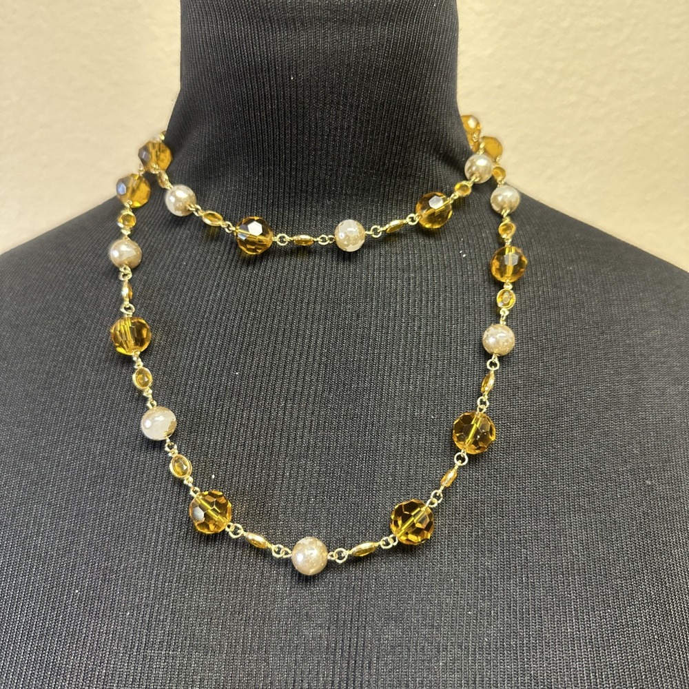 Joan Rivers Women's Necklace Gold Tone Metal Faux Pearls Bezel Crystals 36 in - Picture 3 of 10